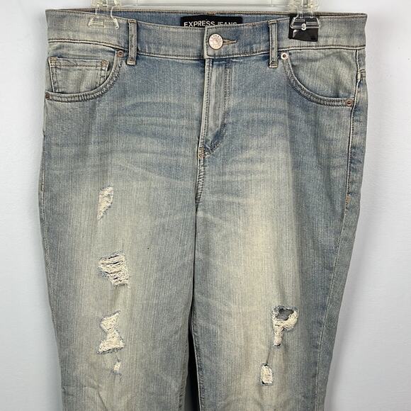 Express Bell crop high rise distressed raw hem hanker crop jeans size 8 - Picture 2 of 12